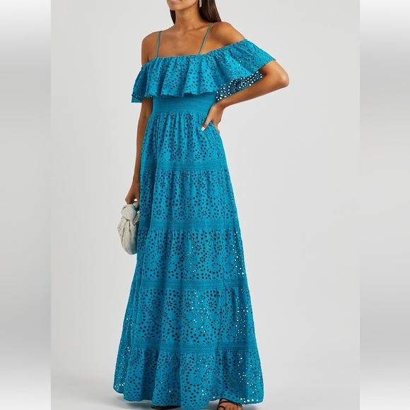 Alice + Olivia Women's Blue Eyelet Off Shoulder Maxi Dress Size Small $696 - Picture 10 of 10